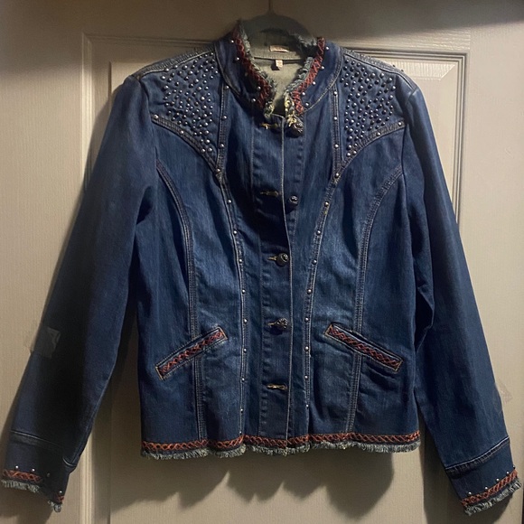 Reba Blue Denim Jacket with Red and Silver Accents - Picture 1 of 10
